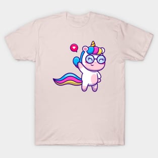 Cute Unicorn Waving Hand Cartoon T-Shirt